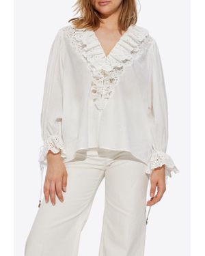 Chloé Broderie Anglaise Ruffled Blouse - White