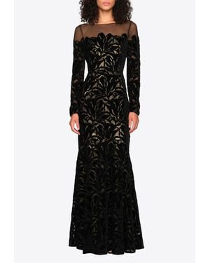 THEIA Gigi Velvet Lace Gown - Black