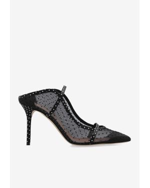 Malone Souliers Maureen 85 Polka Dot Satin Mesh Mules - Black