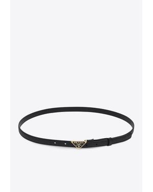 Prada Triangle Logo Leather Belt - White