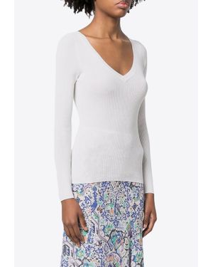 P.A.R.O.S.H. V-Neck Ribbed Knit Jumper - White