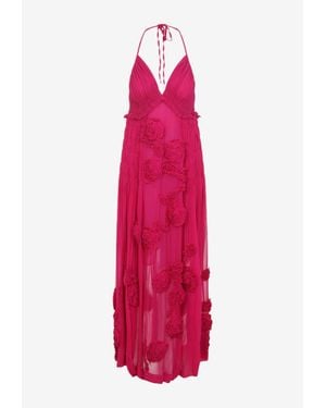 Dries Van Noten Drina Gathered Floral Applique Midi Dress - Pink
