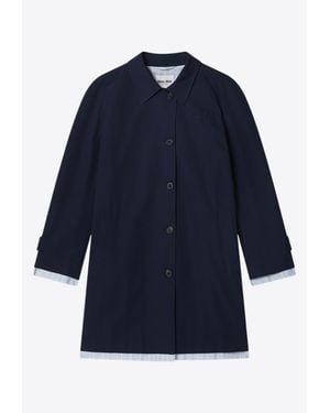 Miu Miu Logo Embroidered Overcoat - Blue