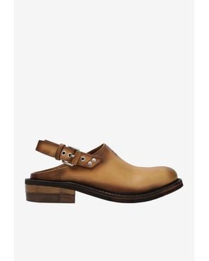 Miu Miu Foule Aged Leather Sabot Mules - Brown