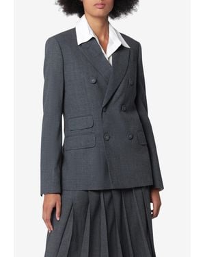 Ami Paris Double-Breasted Virgin Wool Blazer With Back Martingale - Gray
