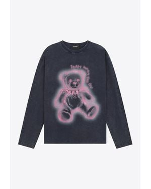 we11done Choker Teddy Print Long-Sleeved T-Shirt - Blue