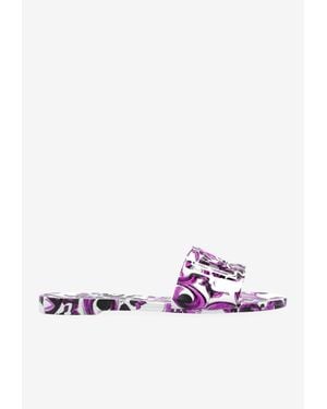 Dolce & Gabbana Majolica-Print Rubber Slides - White