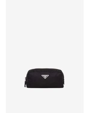 Prada Triangle Logo Re-Nylon Pouch Bag - White