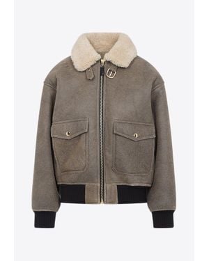 Celine Aviateur Brode Lamb Leather Bomber Jacket - Brown