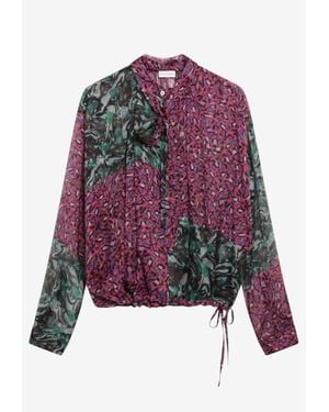 Dries Van Noten Printed Patchwork Draped Blouse - Purple