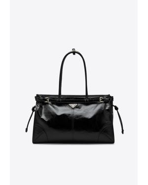 Prada Large Bonnie Leather Shoulder Bag - Black