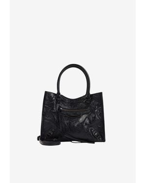Balenciaga Mini Le City Crinkled Leather Tote Bag - Black