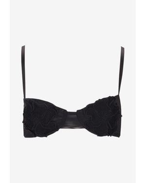 Elisabetta Franchi Bra Top With Sheer Back And Floral-Application - Black