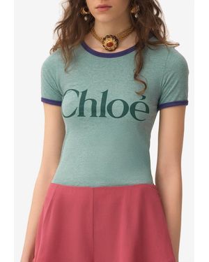 Chloé Logo Print Short-Sleeved T-Shirt - Green