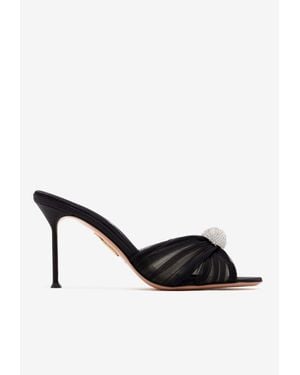 Aquazzura Mystery 85 Satin Mules With Crystal-Sphere - Black