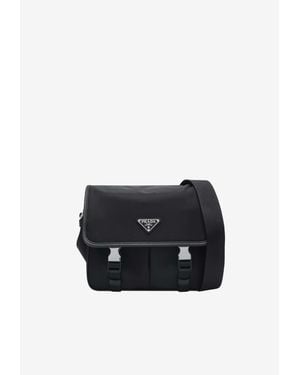 Prada Triangle Logo Re-Nylon And Saffiano Messenger Bag - Blue