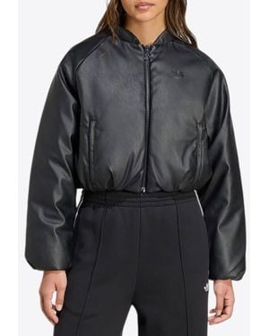 adidas Originals Faux Leather Zip-Up Bomber Jacket - Black