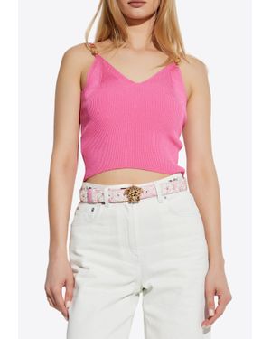 Versace Safety Pin Rib-Knit Cropped Top - Red