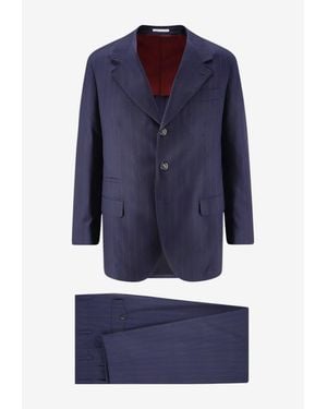 Brunello Cucinelli Single-Breasted Pinstripe Suit - Blue