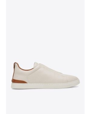 ZEGNA Triple Stitch Leather Trainers - White