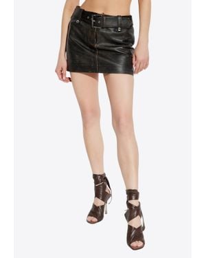 McQueen Brushed Leather Mini Skirt - Black