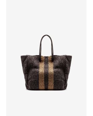 P.A.R.O.S.H. Striped Woven Tote Bag - Brown