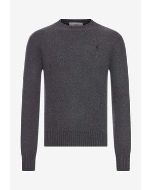 Ami Paris Ami De Coeur Wool Sweater - Blue