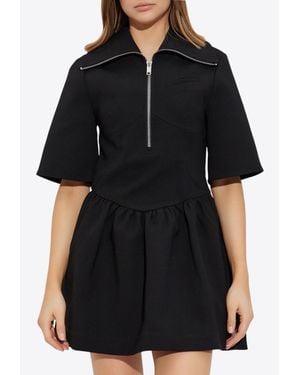 Ganni Half-Zip Mini Dress - Black