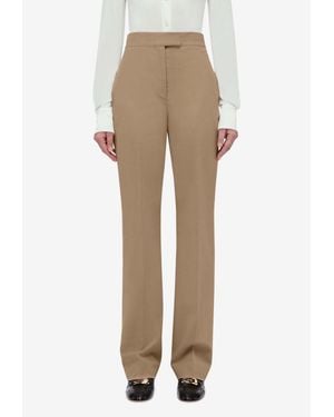 Ferragamo High-Waist Wool Pants - Natural