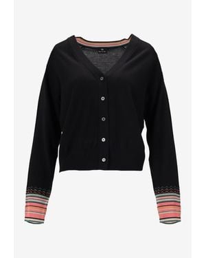 Paul Smith Knitted Wool Cardigan With Striped-Cuffs - Black