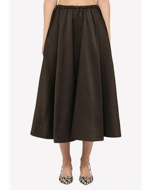 Valentino Satin Pleated Midi Skirt - Brown