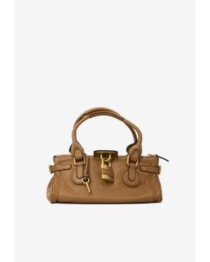 Chloé Paddington Grained Leather Top Handle Bag - Brown