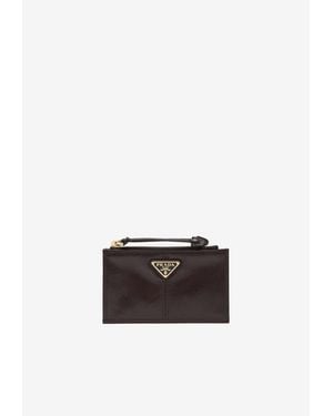 Prada Triangle Logo Zip Leather Cardholder - White