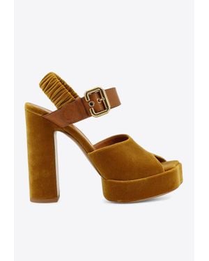 Chloé Aria 125 Velvet Platform Sandals - Brown