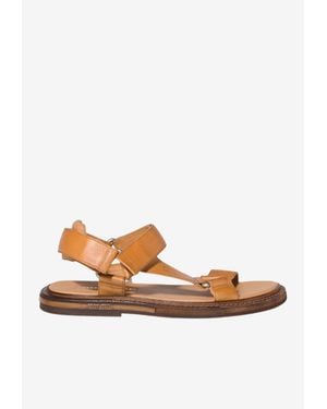 Miu Miu Logo Leather Sandals - Natural