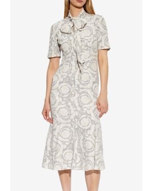Versace Barocco Lavallière Silk Midi Dress - White
