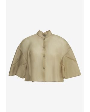 Max Mara Donna Cropped Silk Blouse - Natural