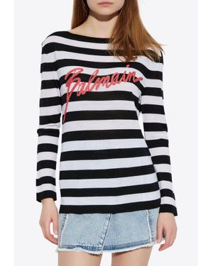 Balmain Signature Logo Striped Sweater - Black
