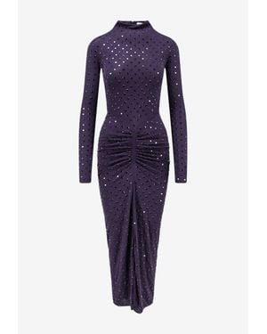 Alaïa Embellished High-Neck Draped Midi Dress - Blue