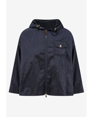 Moncler Logo Patch Hooded Cape Jacket - Blue