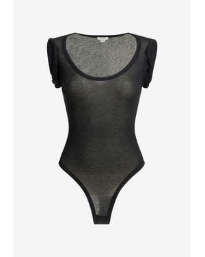 Alaïa Cashmere Blend Ribbed Bodysuit - Black