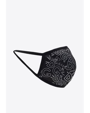 Dolce & Gabbana Dg And Heart Print Poplin Face Mask - Black