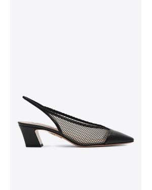 Aquazzura Margot 45 Leather And Mesh Slingback Pumps - White