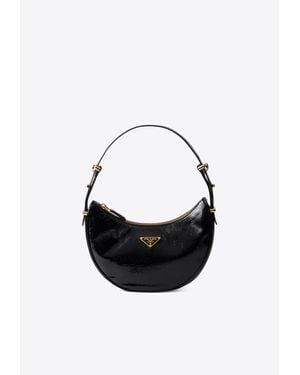 Prada Arqué Patent Leather Hobo Bag - Black
