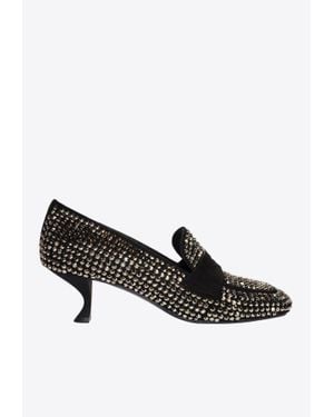 LA ROSE 50 Crystal Embellished Loafers - Black