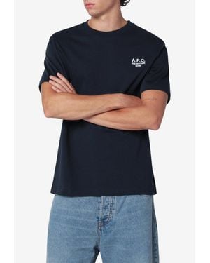 A.P.C. Rue Madame Embroidered Logo T-Shirt - Blue