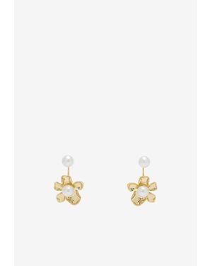 Self-Portrait Flower Pearl Drop Earrings - White