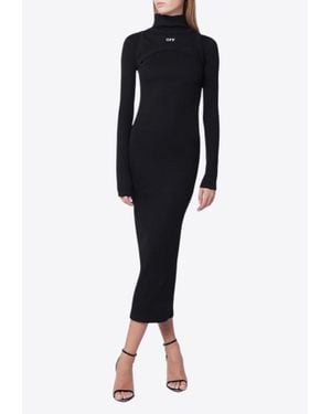 Off-White c/o Virgil Abloh Logo-Embossed Long-Sleeved Midi Dress - Blue