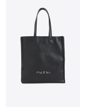 Marni Large Museo Calf Leather Tote Bag - Black