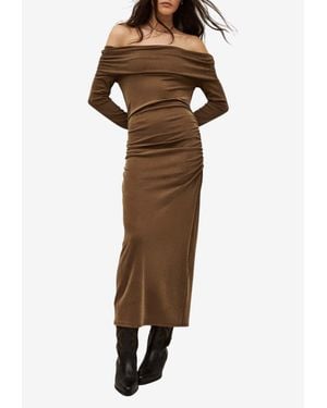 Ba&sh Bettina Off-Shoulder Midi Dresses - Brown